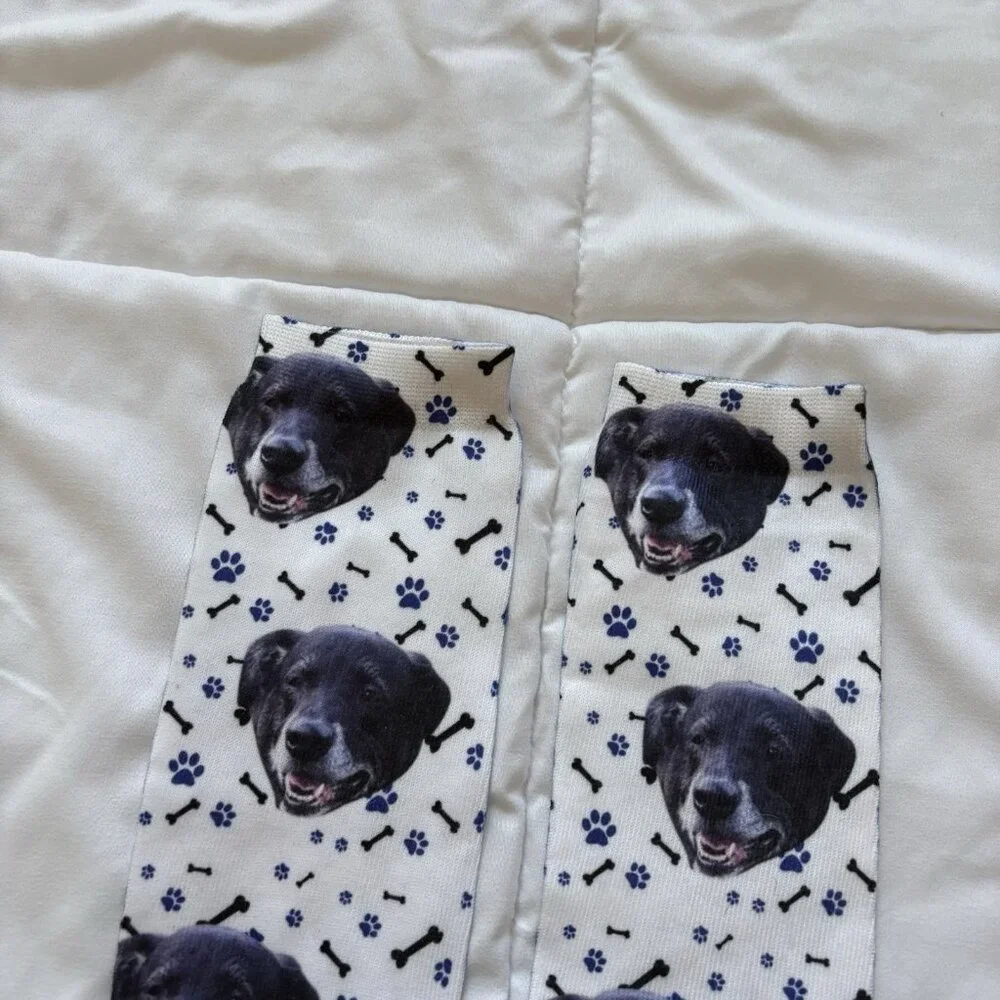 Adult Unisex One‎ Size White Black Dog Doggy Crew Long Socks Funny Comedy